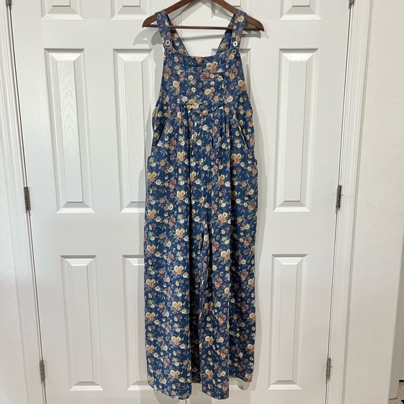BiBi Blue Floral Wide Leg Boho Jumpsuit Overalls Size XL - Picture 2 of 11